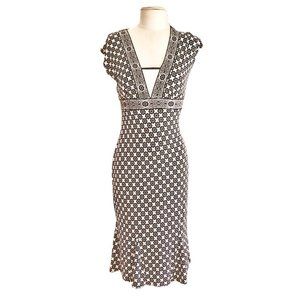 DONNA Morgan black and white geometric patter midi cocktail dress